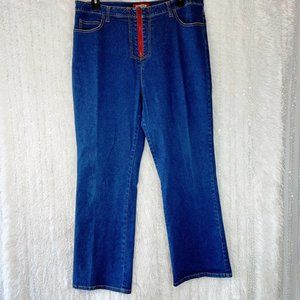 JUKEBOX Hi Waist Denim Jeans Red Zip Pinup Retro